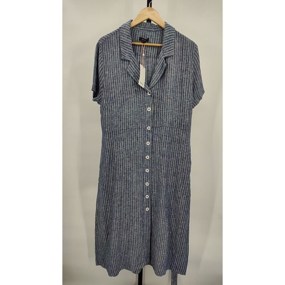 Quince Blue Striped Button-Down Dress
